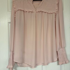 LOFT Light Pink Smocked Blouse